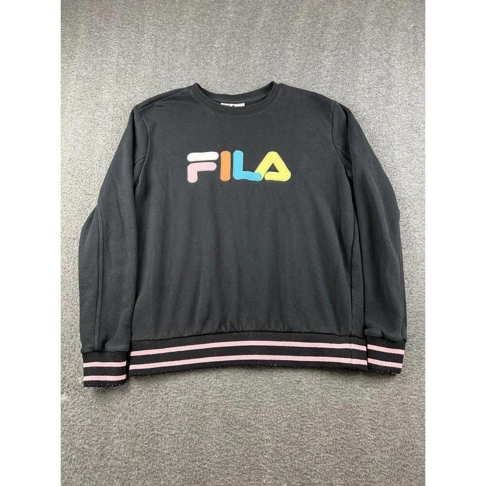 FILA Men's Black Sweatshirt with Colorful Logo Size Large‎
